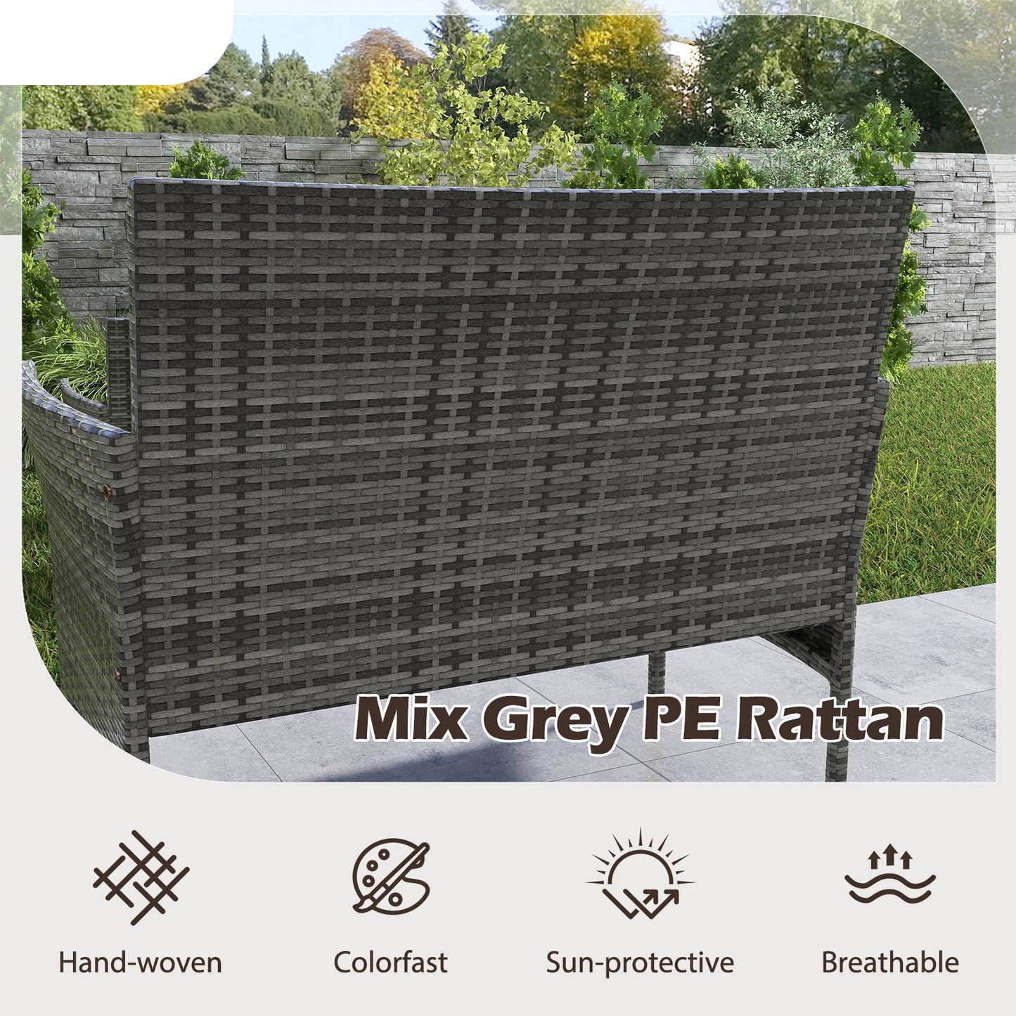4 Piece Patio Rattan Conversation Set with Cozy Seat Cushions-Light Gray