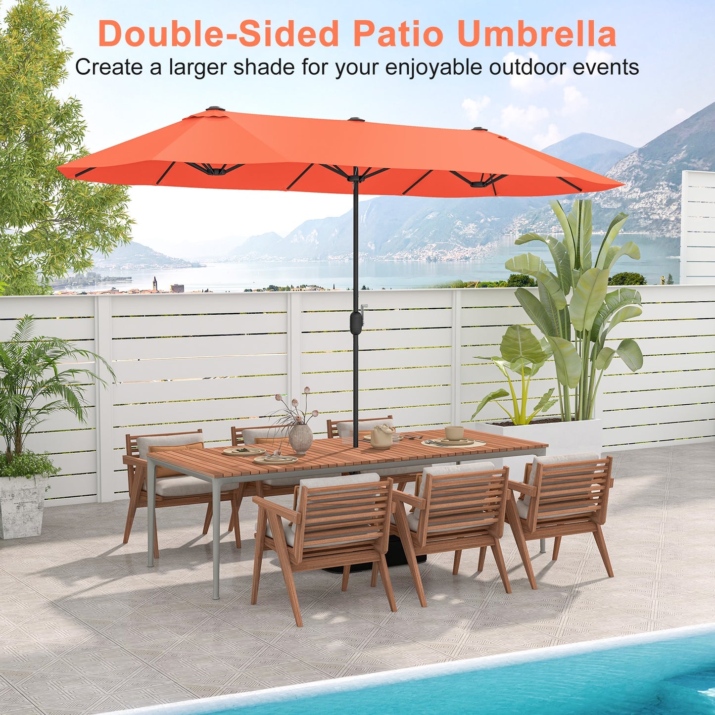13 Feet Double-Sided Patio Twin Table Umbrella with Crank Handle-Orange