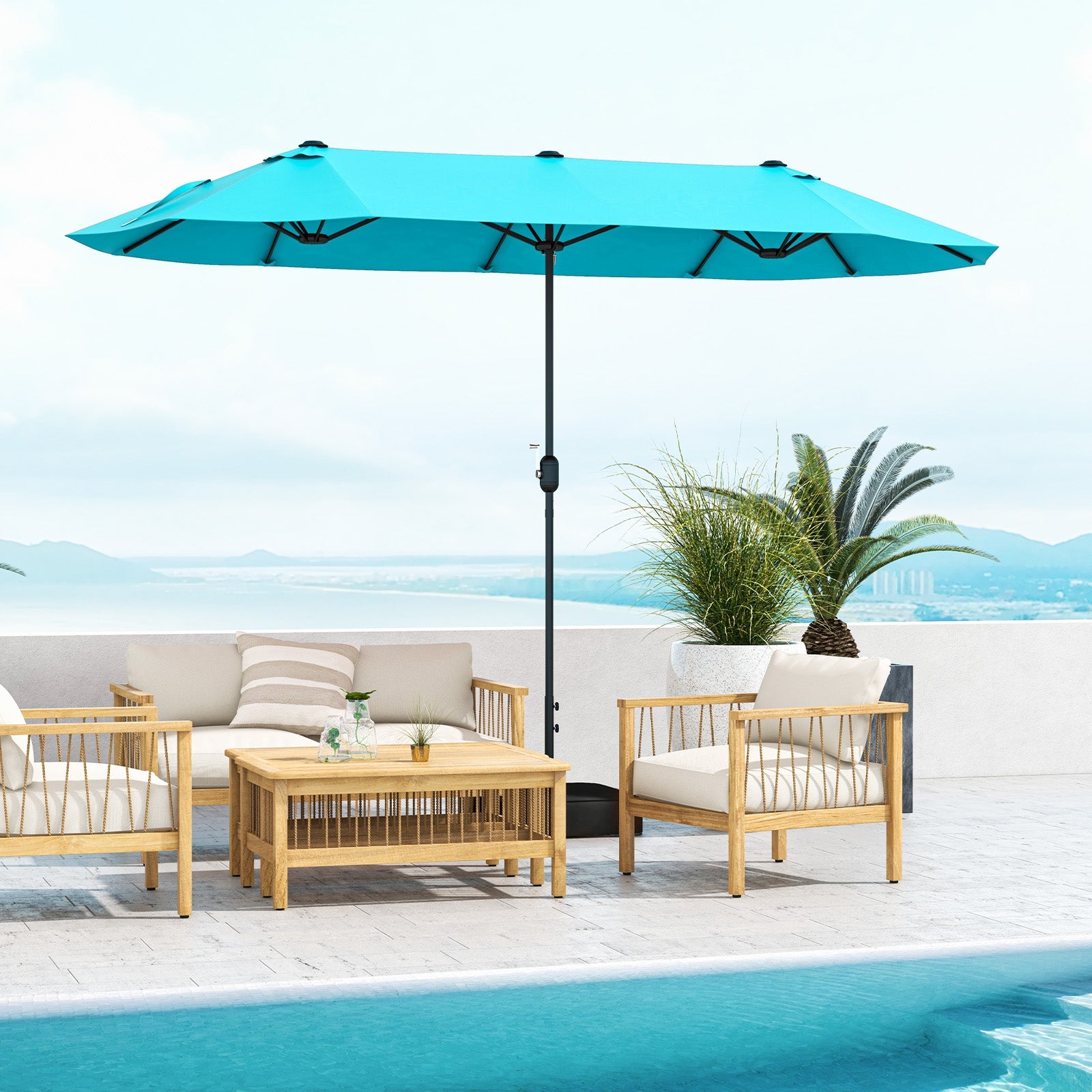 13 Feet Double-Sided Patio Twin Table Umbrella with Crank Handle-Turqu – LUV MY PATIO 13 Feet Double-Sided Patio Twin Table Umbrella with Crank Handle-Turqu – LUV MY PATIO