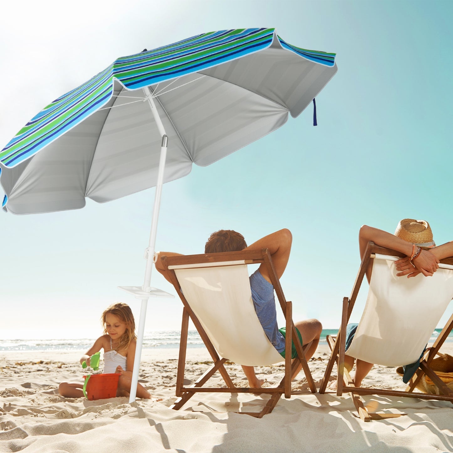 7.2 Feet Portable Outdoor Beach Umbrella with Sand Anchor and Tilt Mechanism-Green