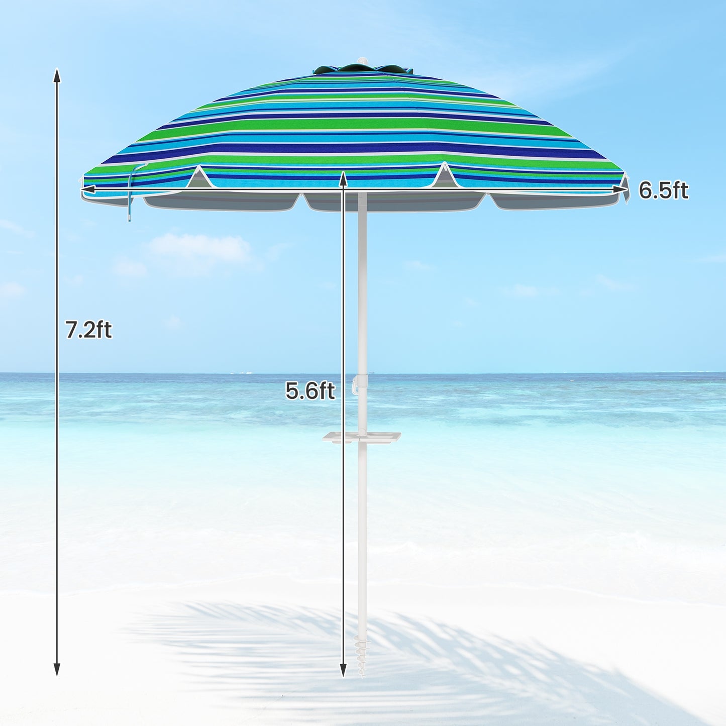 7.2 Feet Portable Outdoor Beach Umbrella with Sand Anchor and Tilt Mechanism-Green