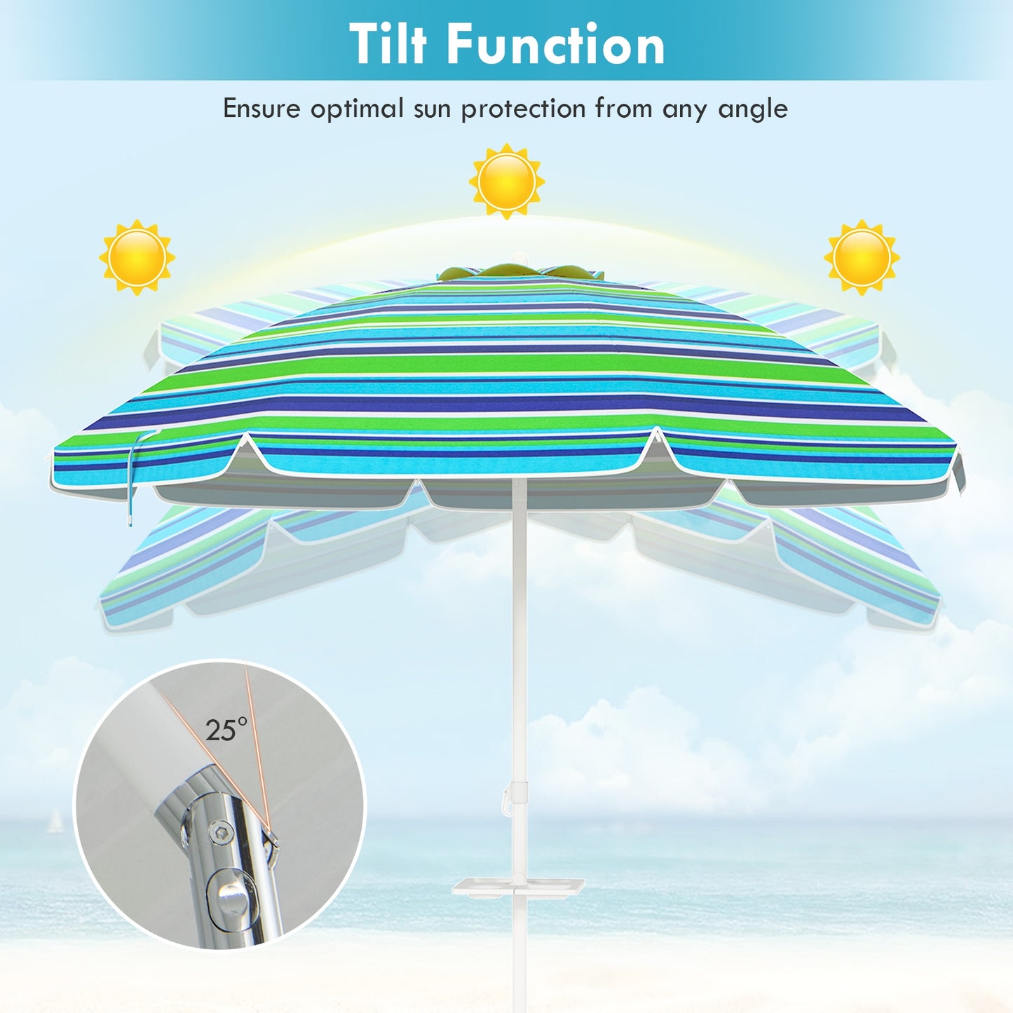 7.2 Feet Portable Outdoor Beach Umbrella with Sand Anchor and Tilt Mechanism-Green