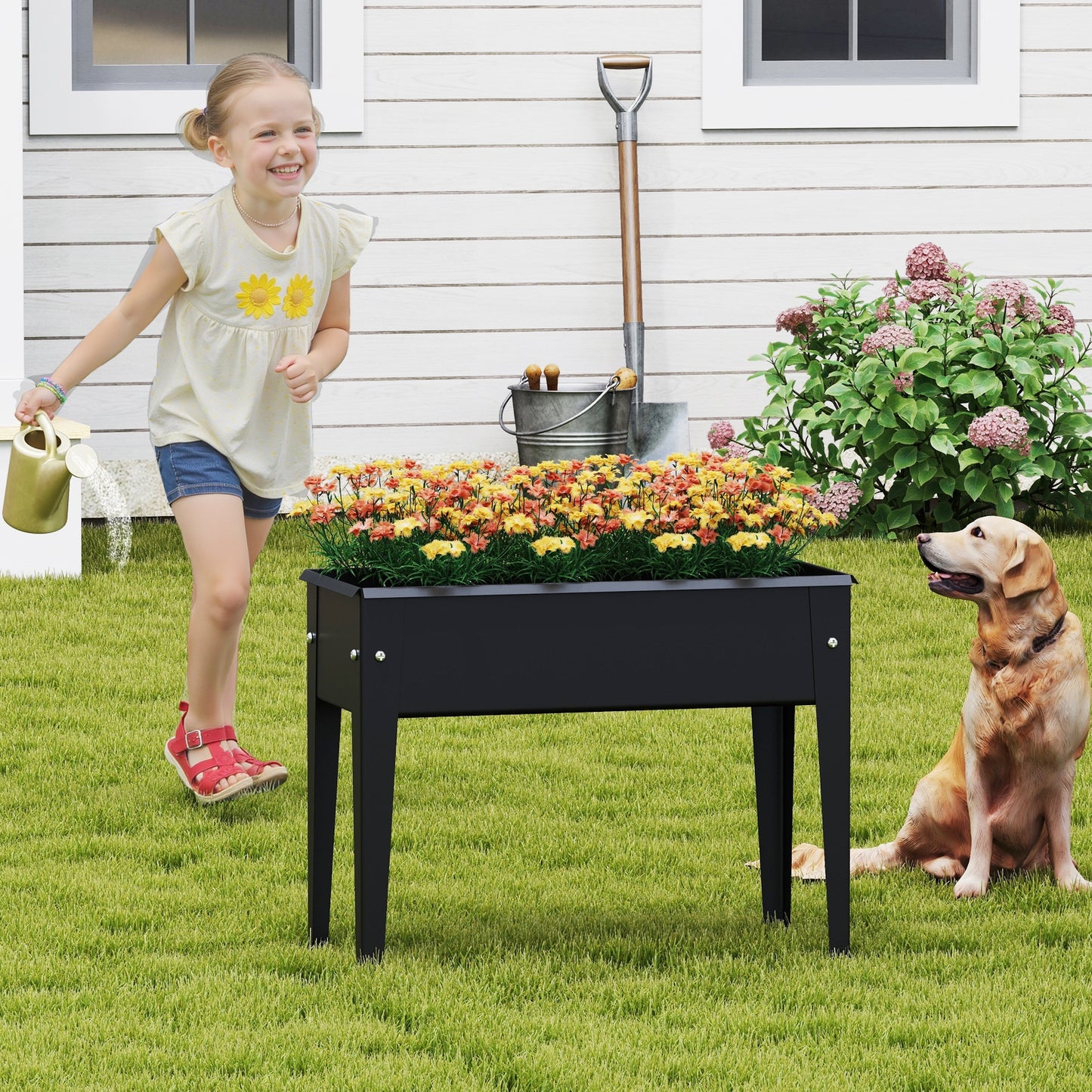 Raised Garden Bed Elevated Metal Planter Box with Legs Drainage Holes-S