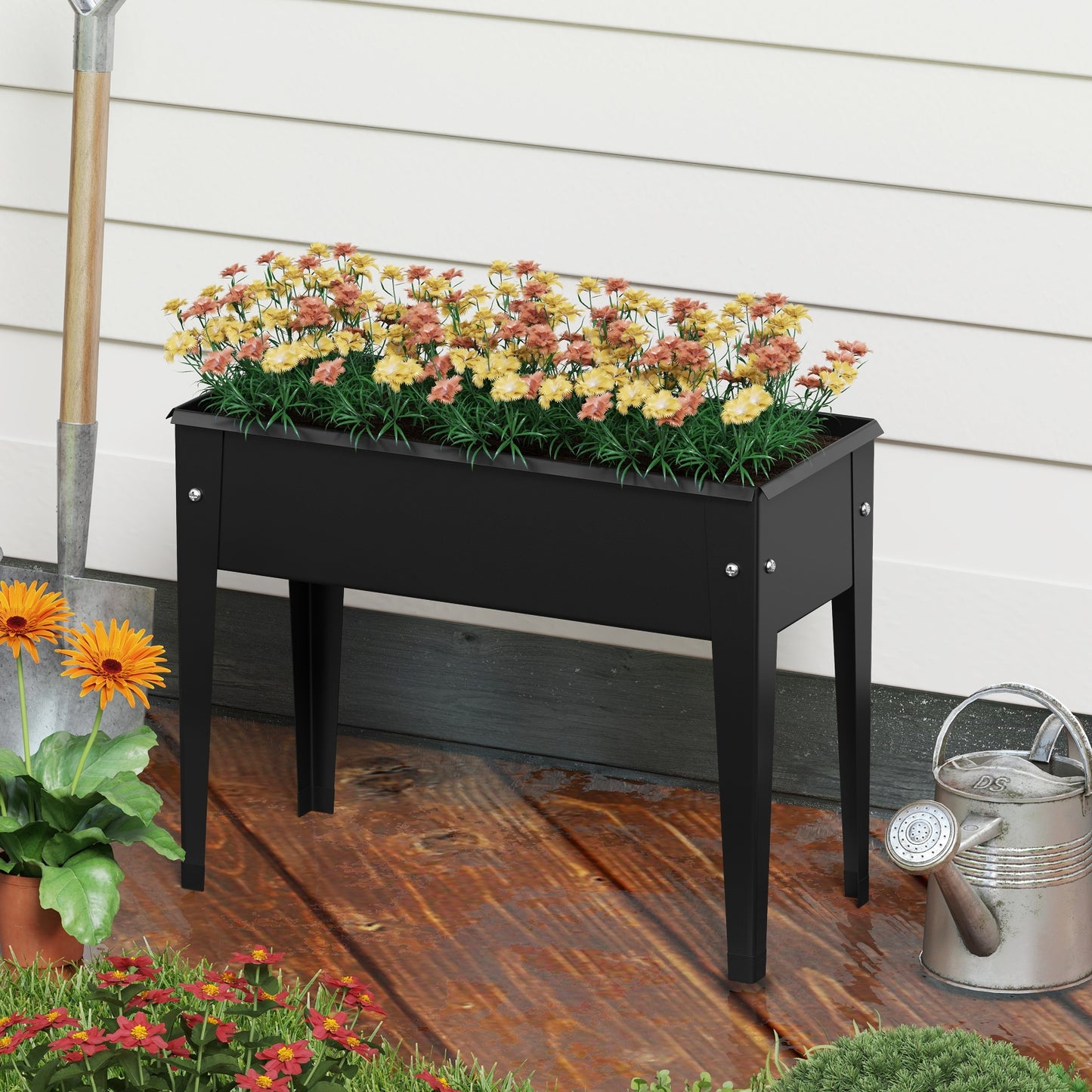 Raised Garden Bed Elevated Metal Planter Box with Legs Drainage Holes-S
