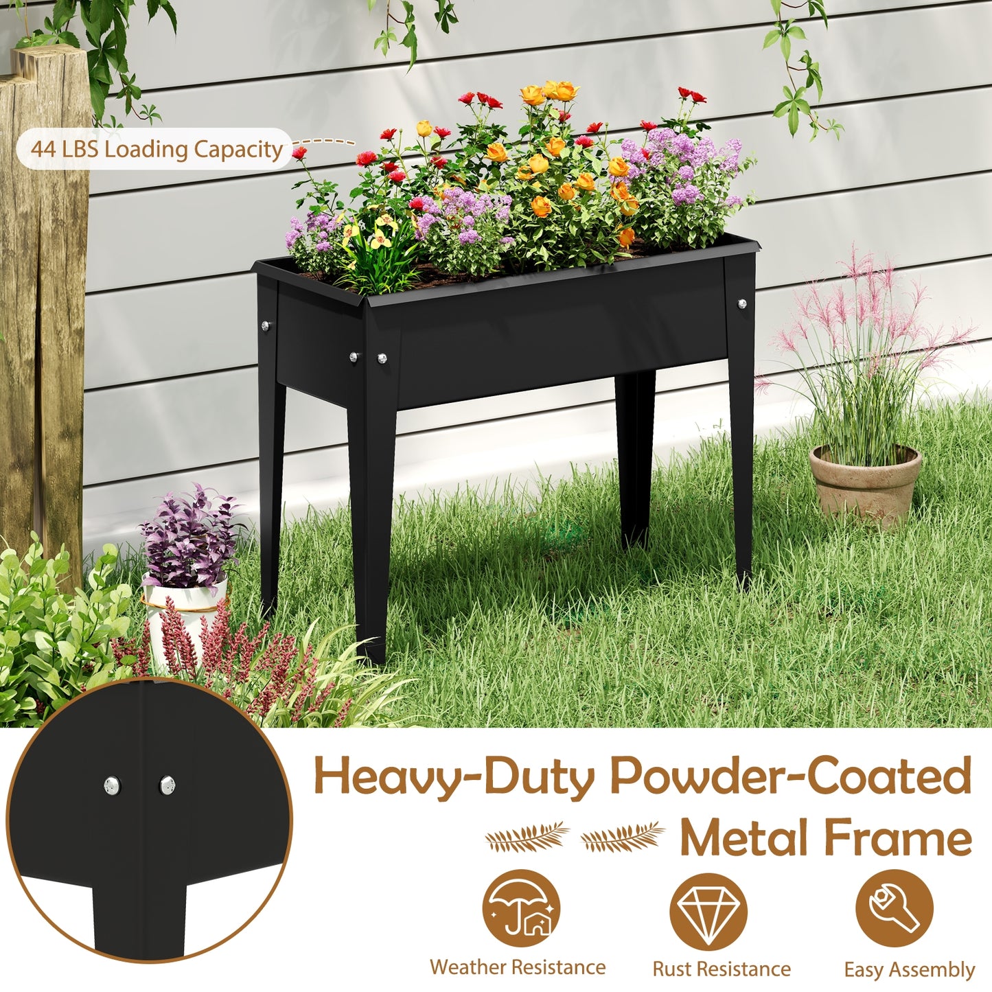 Raised Garden Bed Elevated Metal Planter Box with Legs Drainage Holes-S