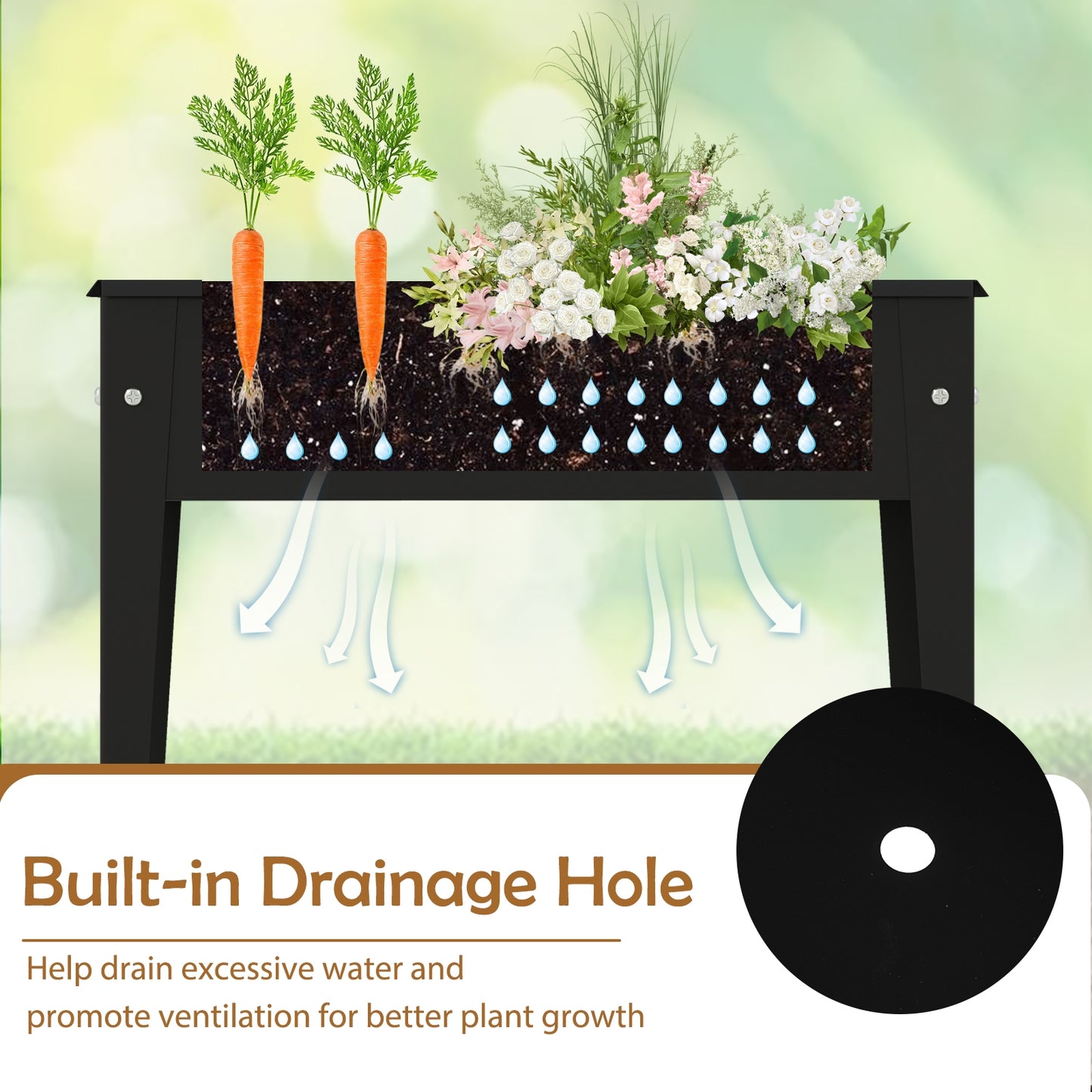 Raised Garden Bed Elevated Metal Planter Box with Legs Drainage Holes-S