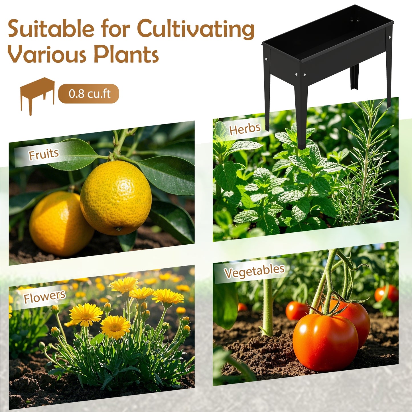 Raised Garden Bed Elevated Metal Planter Box with Legs Drainage Holes-S