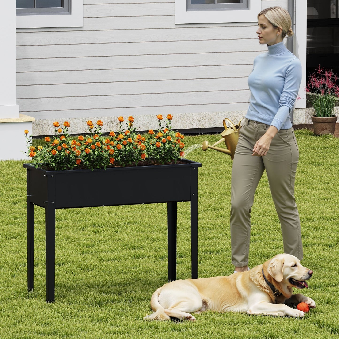 Raised Garden Bed Elevated Metal Planter Box with Legs Drainage Holes-M