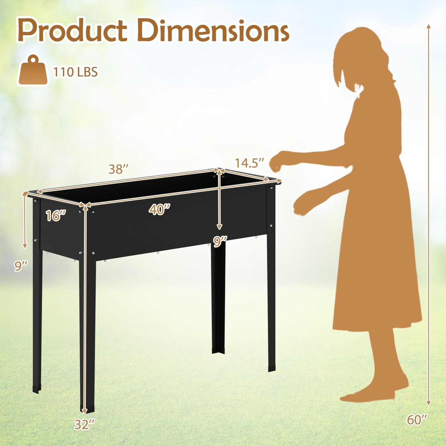 Raised Garden Bed Elevated Metal Planter Box with Legs Drainage Holes-M