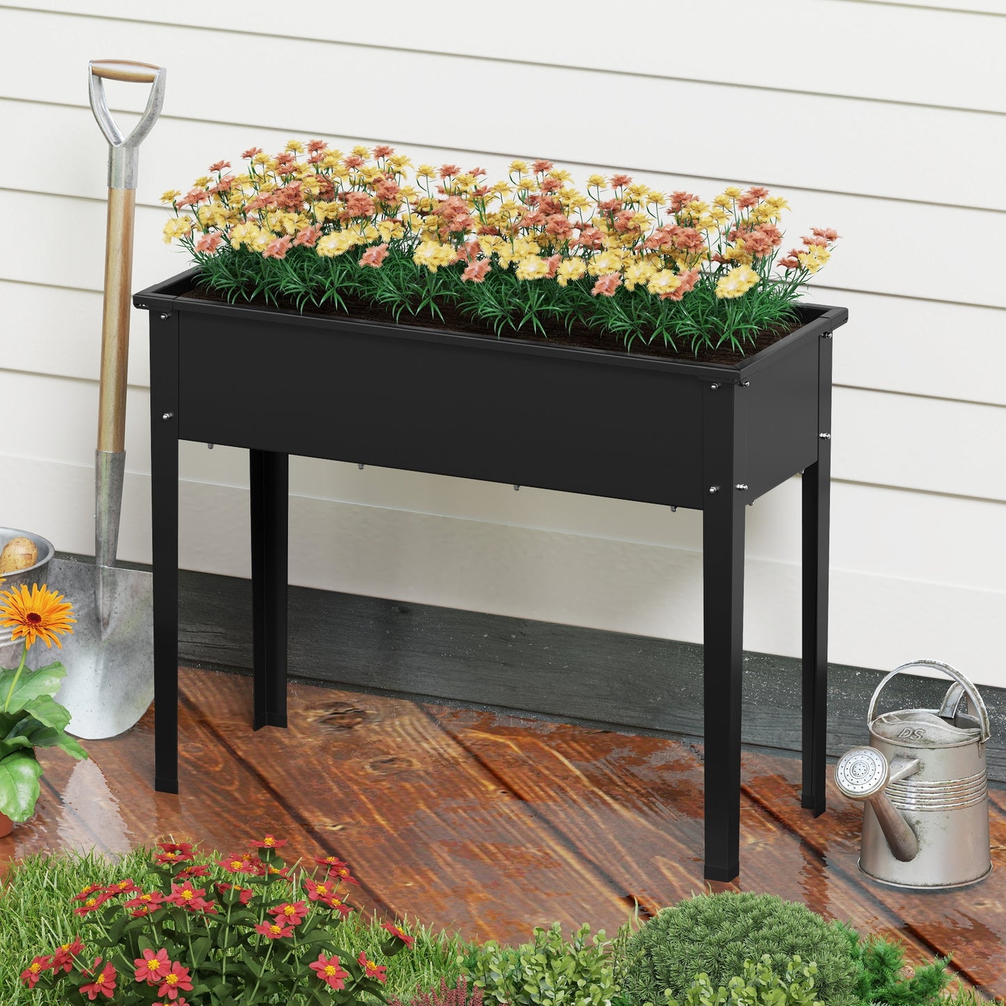 Raised Garden Bed Elevated Metal Planter Box with Legs Drainage Holes-M