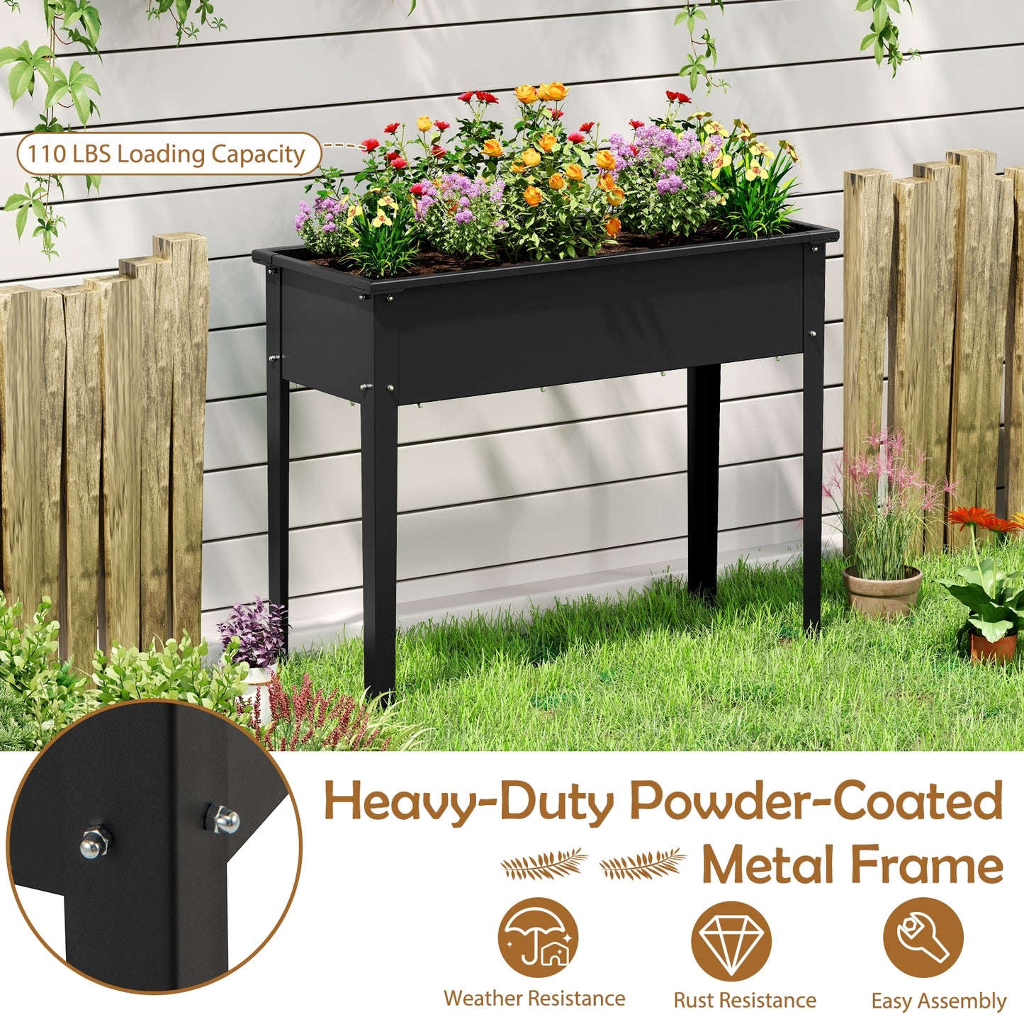 Raised Garden Bed Elevated Metal Planter Box with Legs Drainage Holes-M