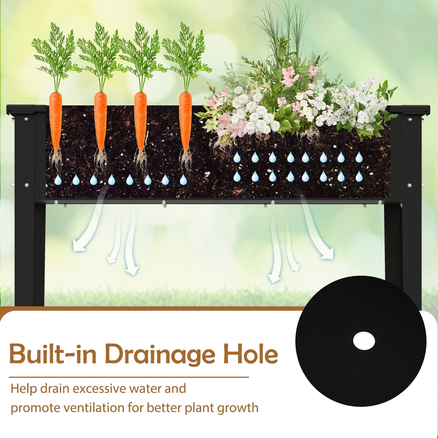 Raised Garden Bed Elevated Metal Planter Box with Legs Drainage Holes-M