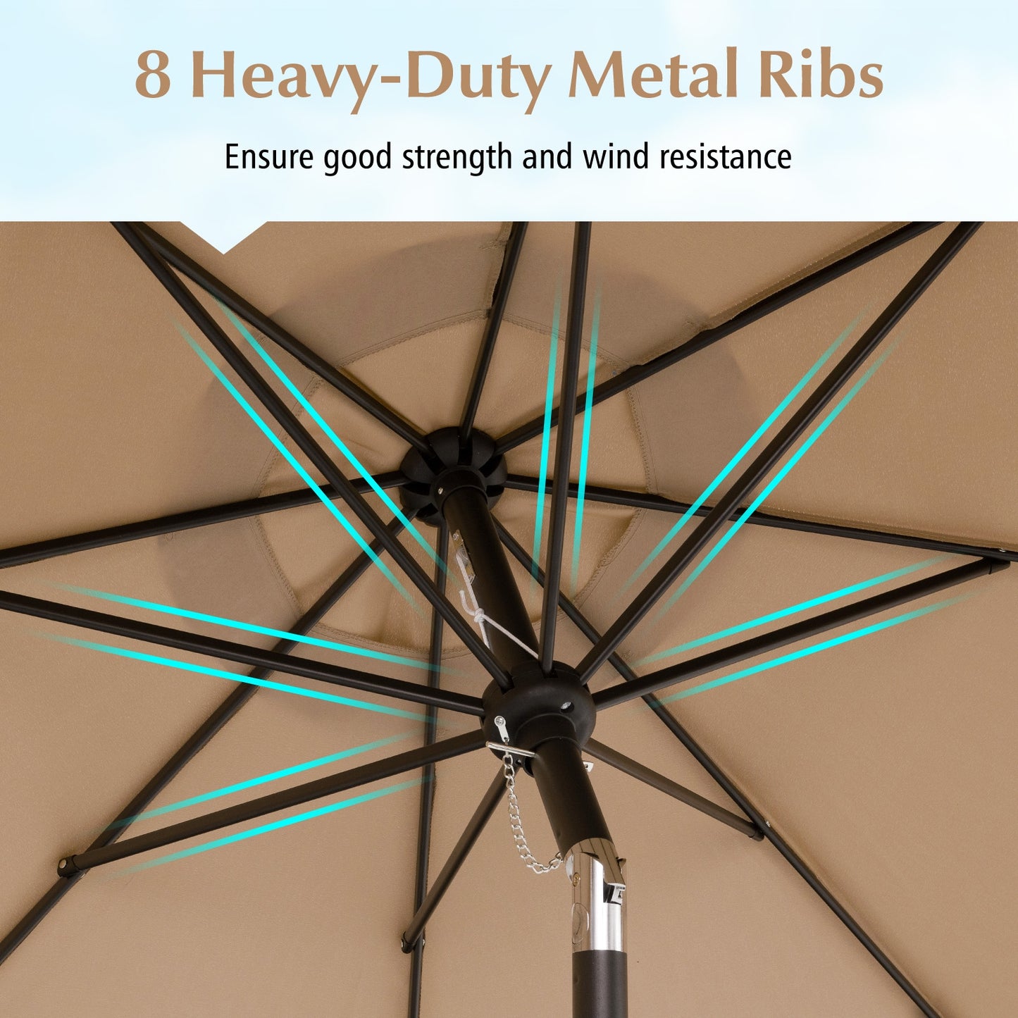 9 Feet Patio Umbrella with Crank Handle and Push Button Tilt-Brown