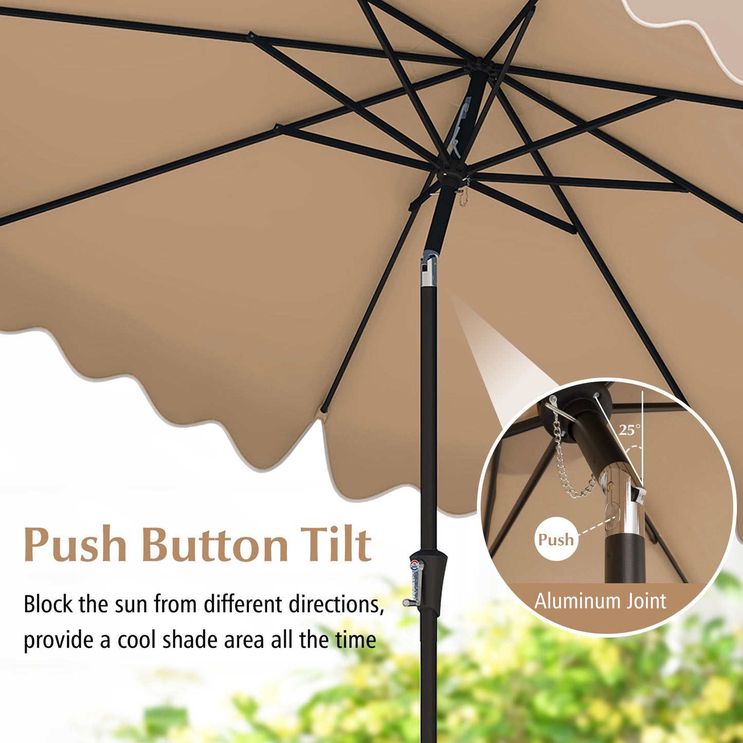 9 Feet Patio Umbrella with Crank Handle and Push Button Tilt-Brown