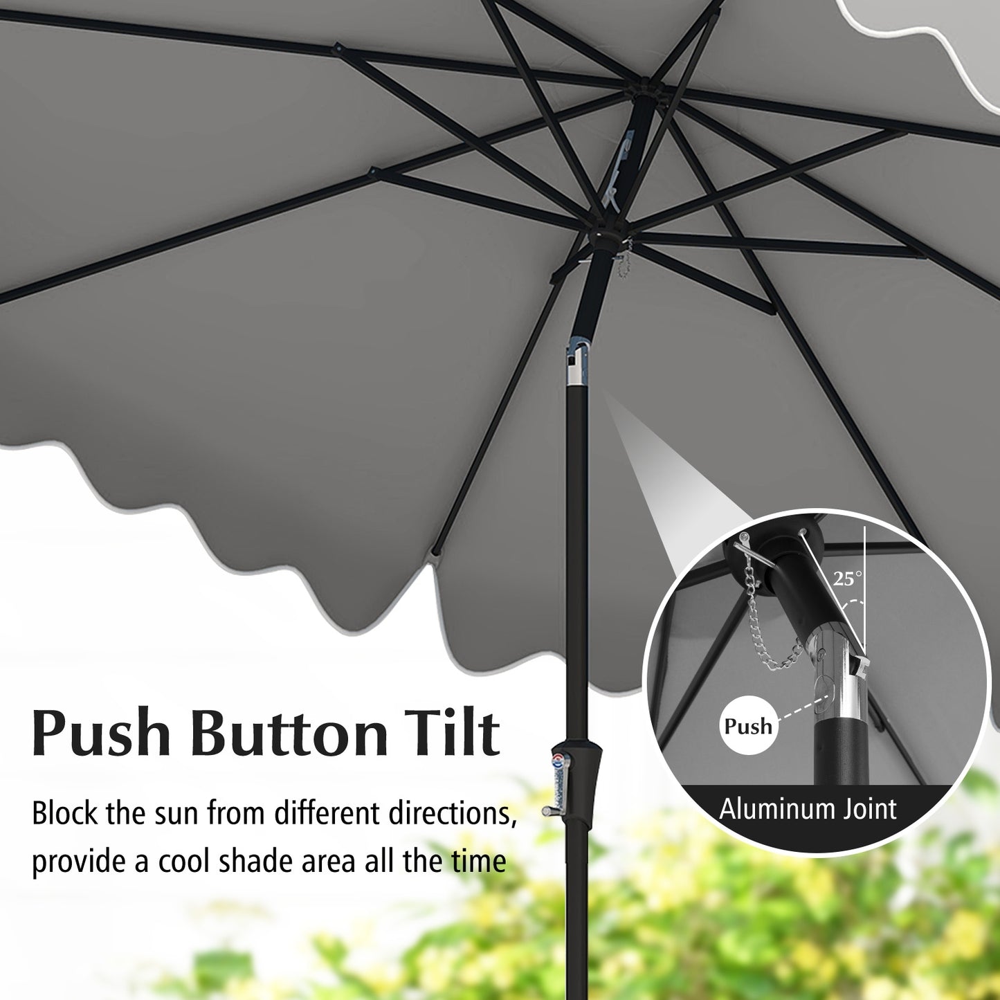 9 Feet Patio Umbrella with Crank Handle and Push Button Tilt-Gray