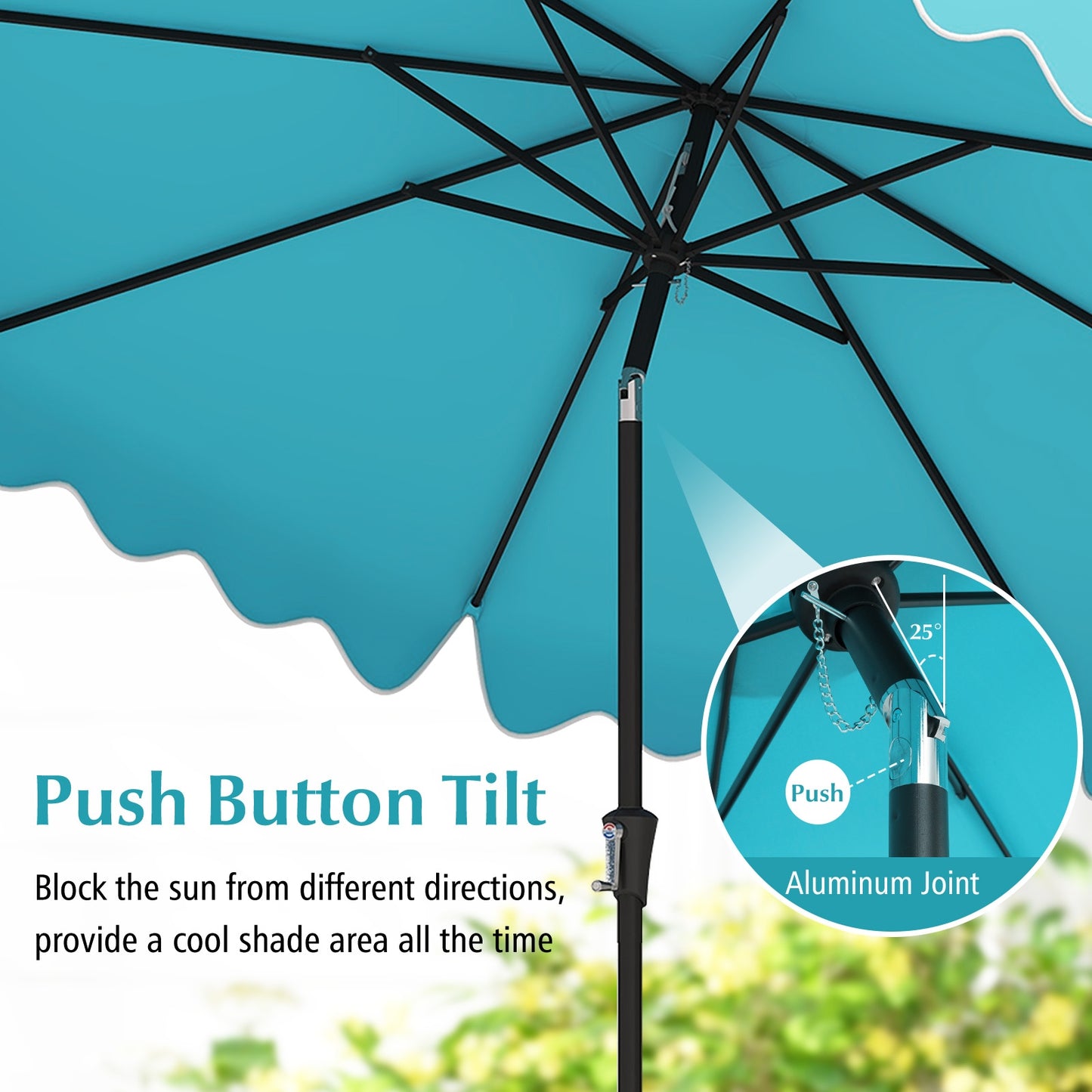 9 Feet Patio Umbrella with Crank Handle and Push Button Tilt-Turquoise