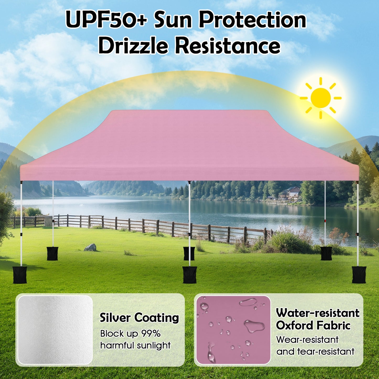 10 X 20 FT Pop up Canopy Tent Foldable Portable Outdoor Gazebo with Carry Bag-Pink