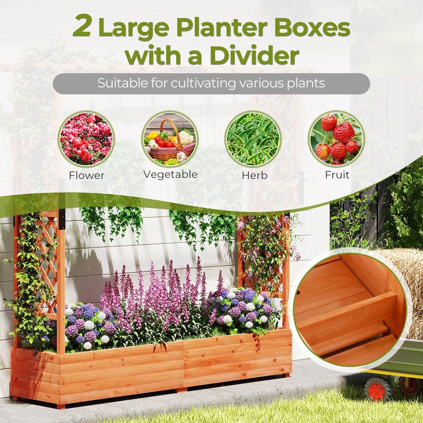Raised Garden Bed with Arch Trellis and Hanging Roof-Orange