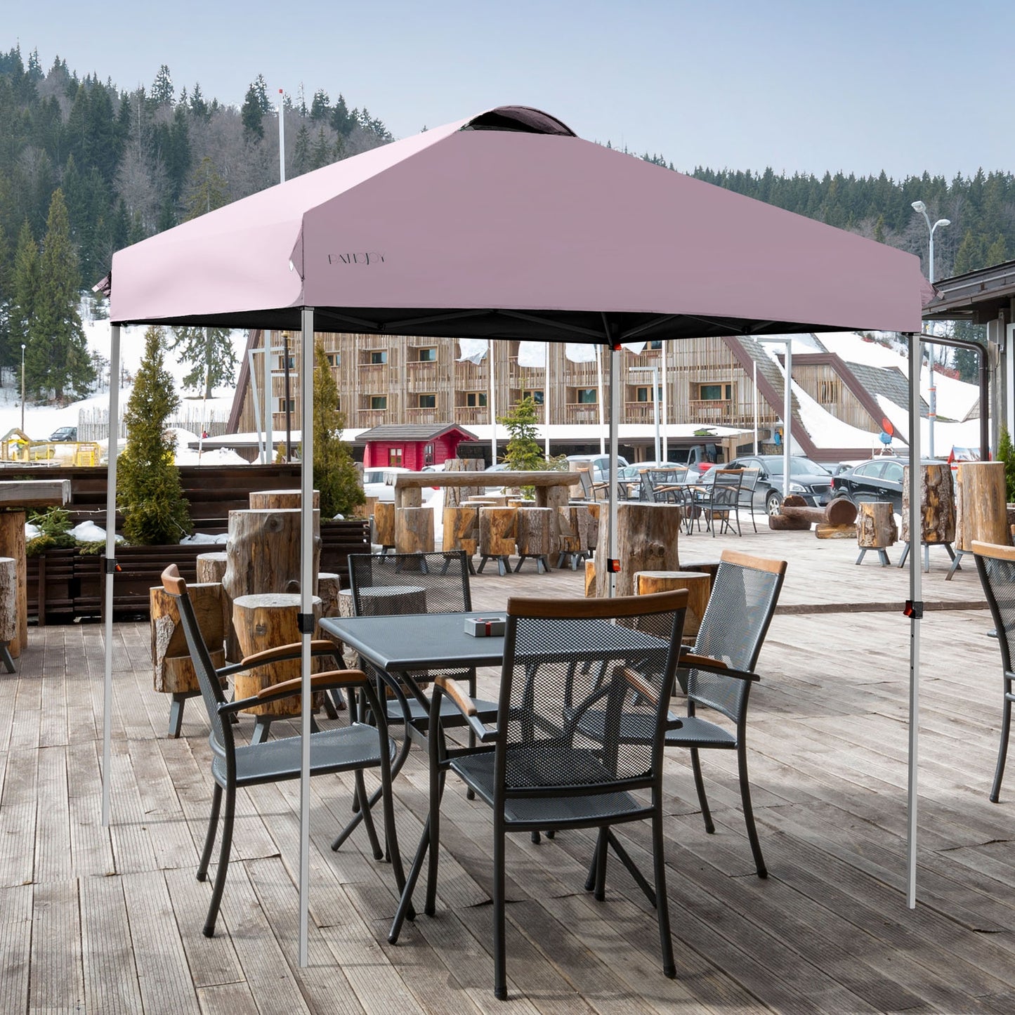6.6 x 6.6 Feet Outdoor Pop-up Canopy Tent with Roller Bag-Pink