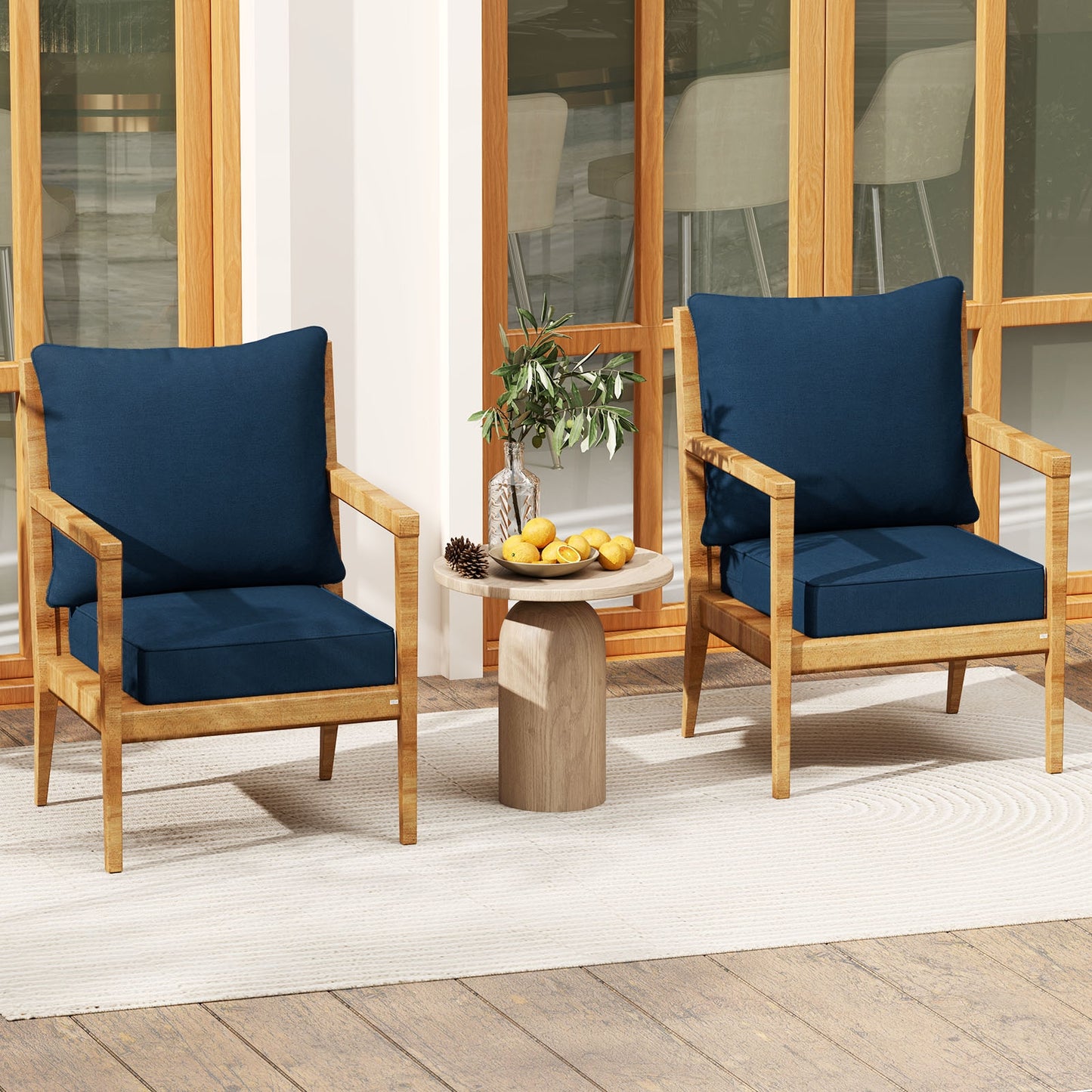 Deep Seat Chair Cushion Pads Set with Rope Belts for Indoor and Outdoor-Blue