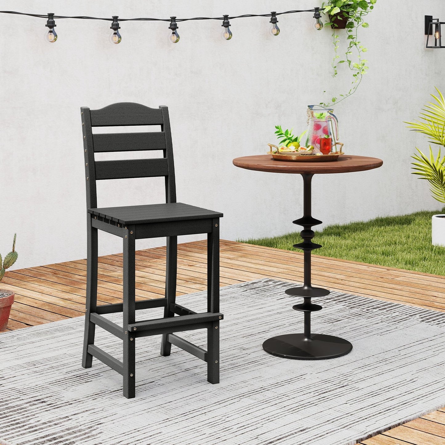 30 Inches Counter Height HDPE Bar Stool with Backrest and Footrest-Black