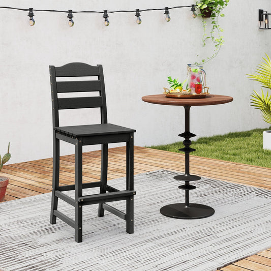 30 Inches Counter Height HDPE Bar Stool with Backrest and Footrest-Black