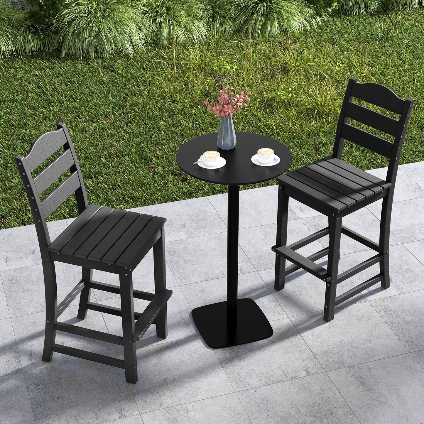 30 Inches Counter Height HDPE Bar Stool with Backrest and Footrest-Black