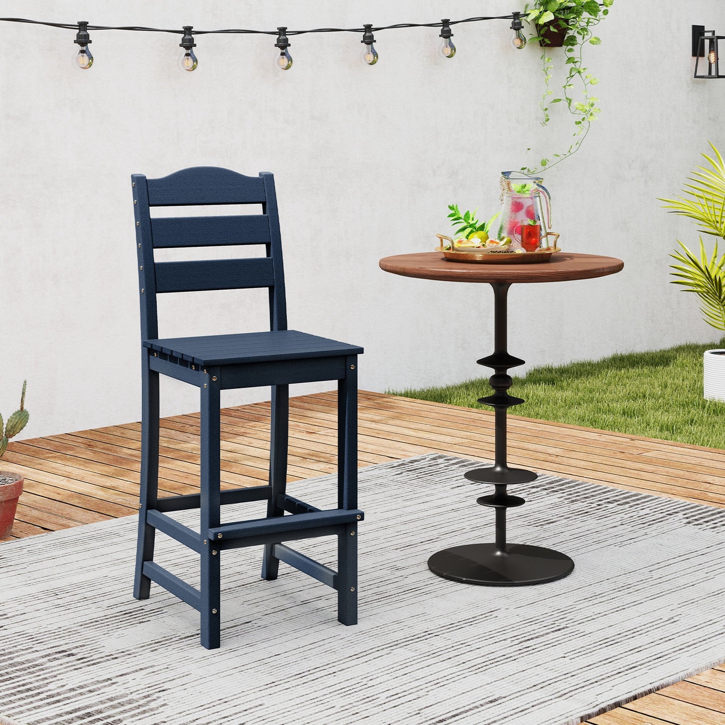 30 Inches Counter Height HDPE Bar Stool with Backrest and Footrest-Navy