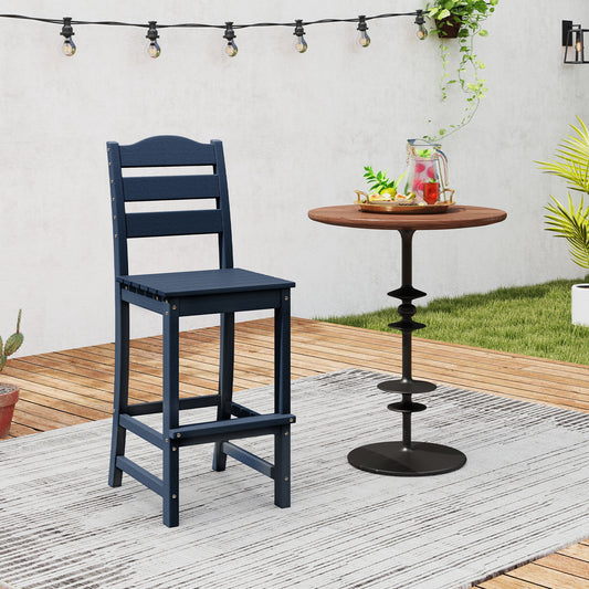 30 Inches Counter Height HDPE Bar Stool with Backrest and Footrest-Navy