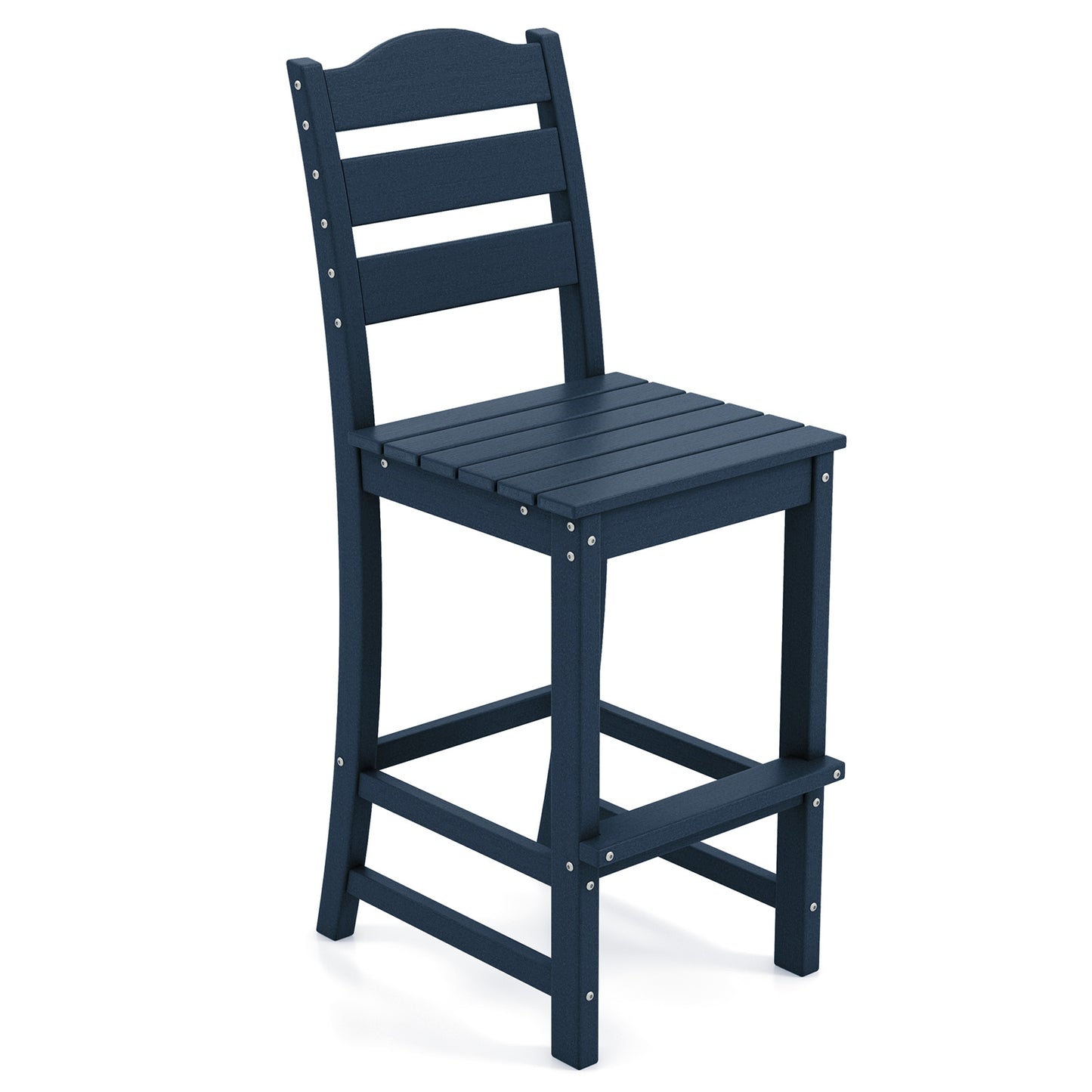 30 Inches Counter Height HDPE Bar Stool with Backrest and Footrest-Navy