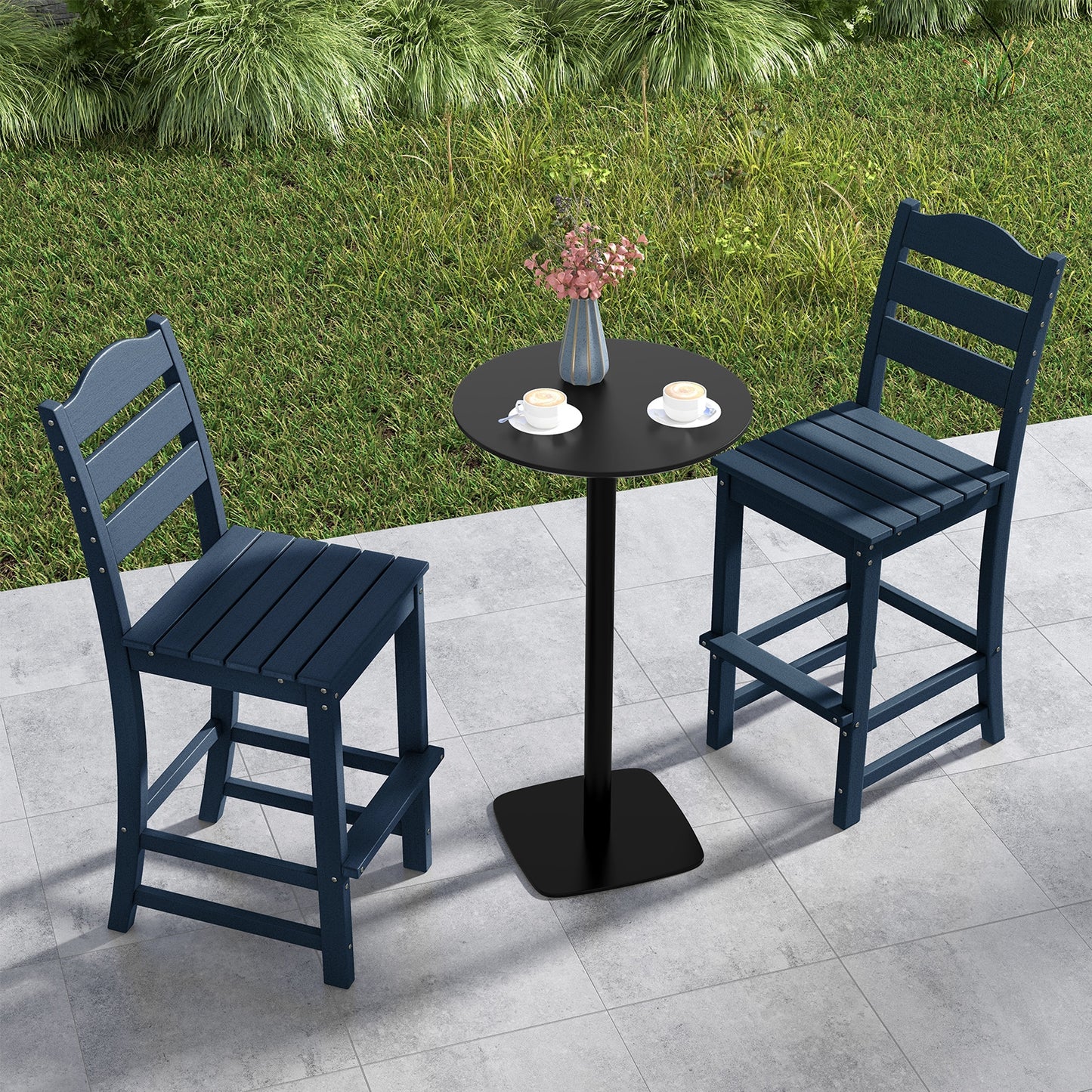 30 Inches Counter Height HDPE Bar Stool with Backrest and Footrest-Navy