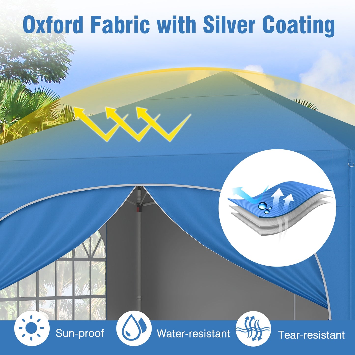 10 X 10 FT Pop up Canopy Tent with 4 Removable Sidewall-Blue