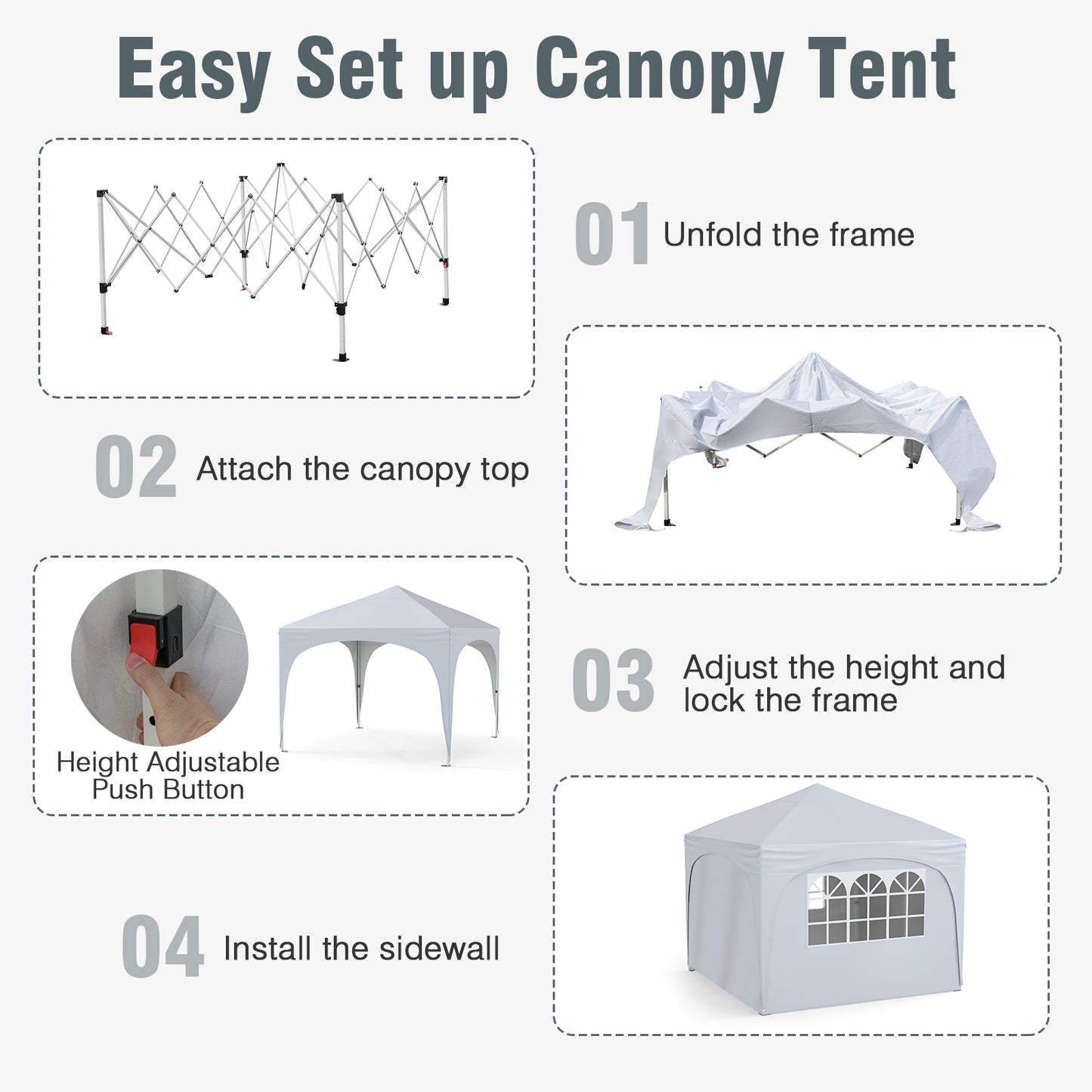 10 X 10 FT Pop up Canopy Tent with 4 Removable Sidewall-White
