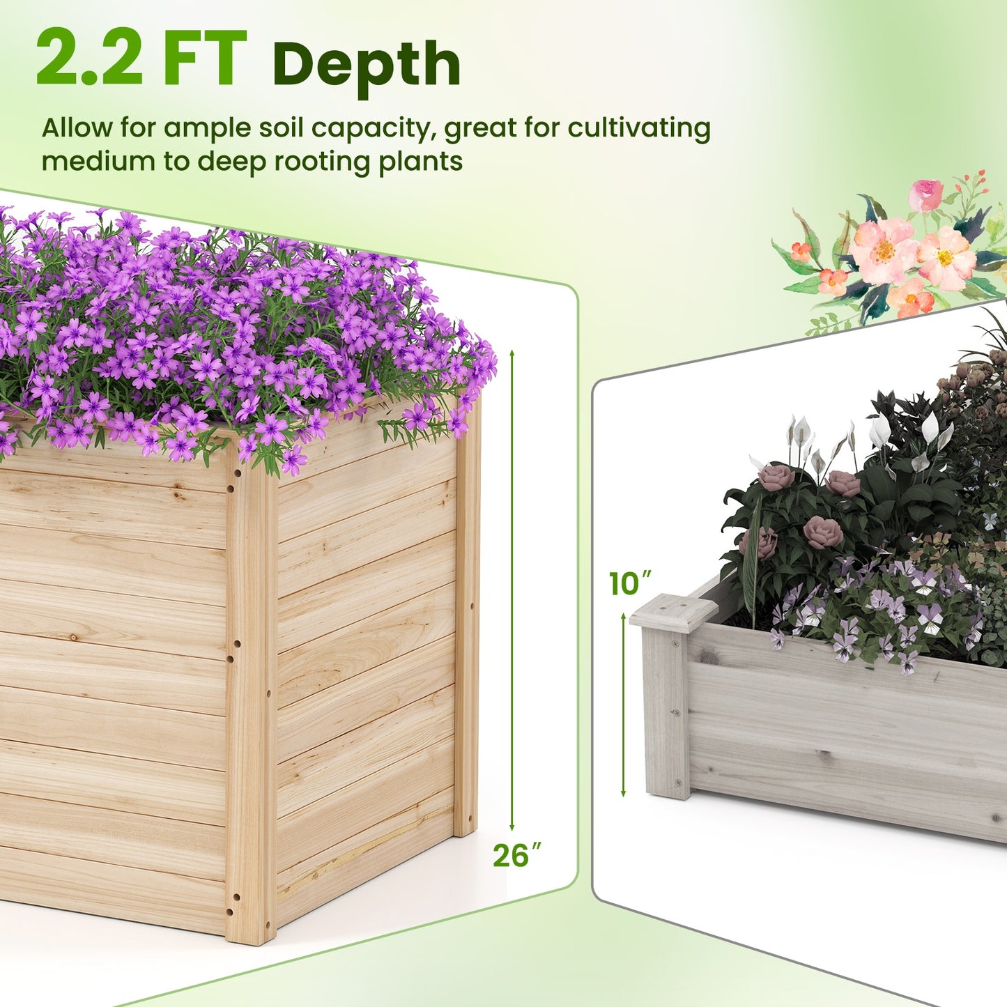 Wooden Raised Garden Bed Elevated Planter Box with Open-Ended Base