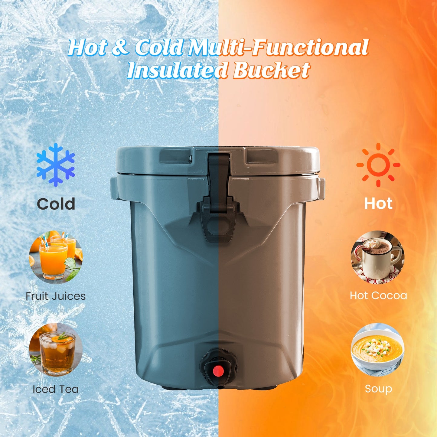 10 QT Drink Cooler Insulated Ice Chest with Spigot Flat Seat Lid and Adjustable Strap-Gray