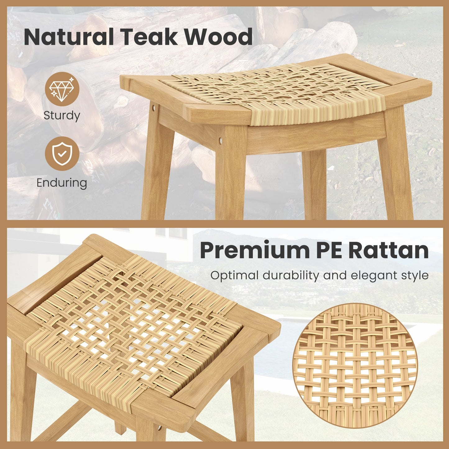 29 Inch Patio Rattan Barstool with Footrest and Saddle Seat