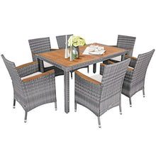 Load image into Gallery viewer, 7 Pieces Patio Acacia Wood Cushioned PE Rattan Wicker Dining Set
