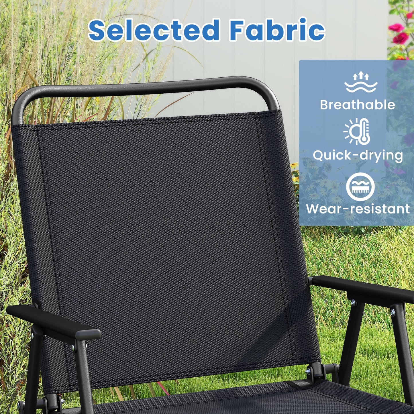 4 Pieces Patio Folding Furniture Set with SPC Coffee Table and Patio Chairs-Black