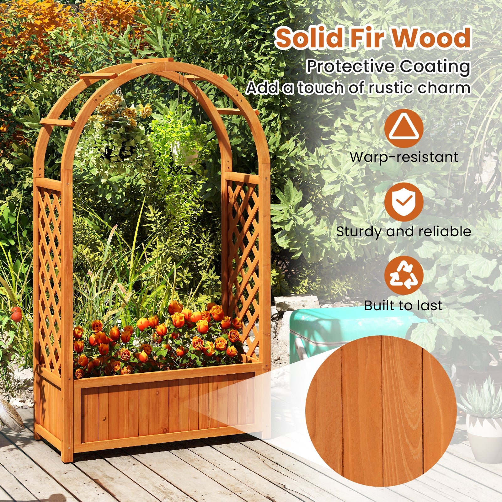 arbor trellis with planter Raised Garden Bed with Lattice Trellis Ached Roof Wooden Elevated Plan – LUV MY PATIO