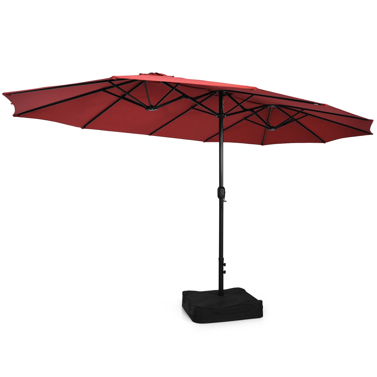 9 Piece Outdoor Dining Set with 15 Feet Double-Sided Twin Patio Umbrella-Red