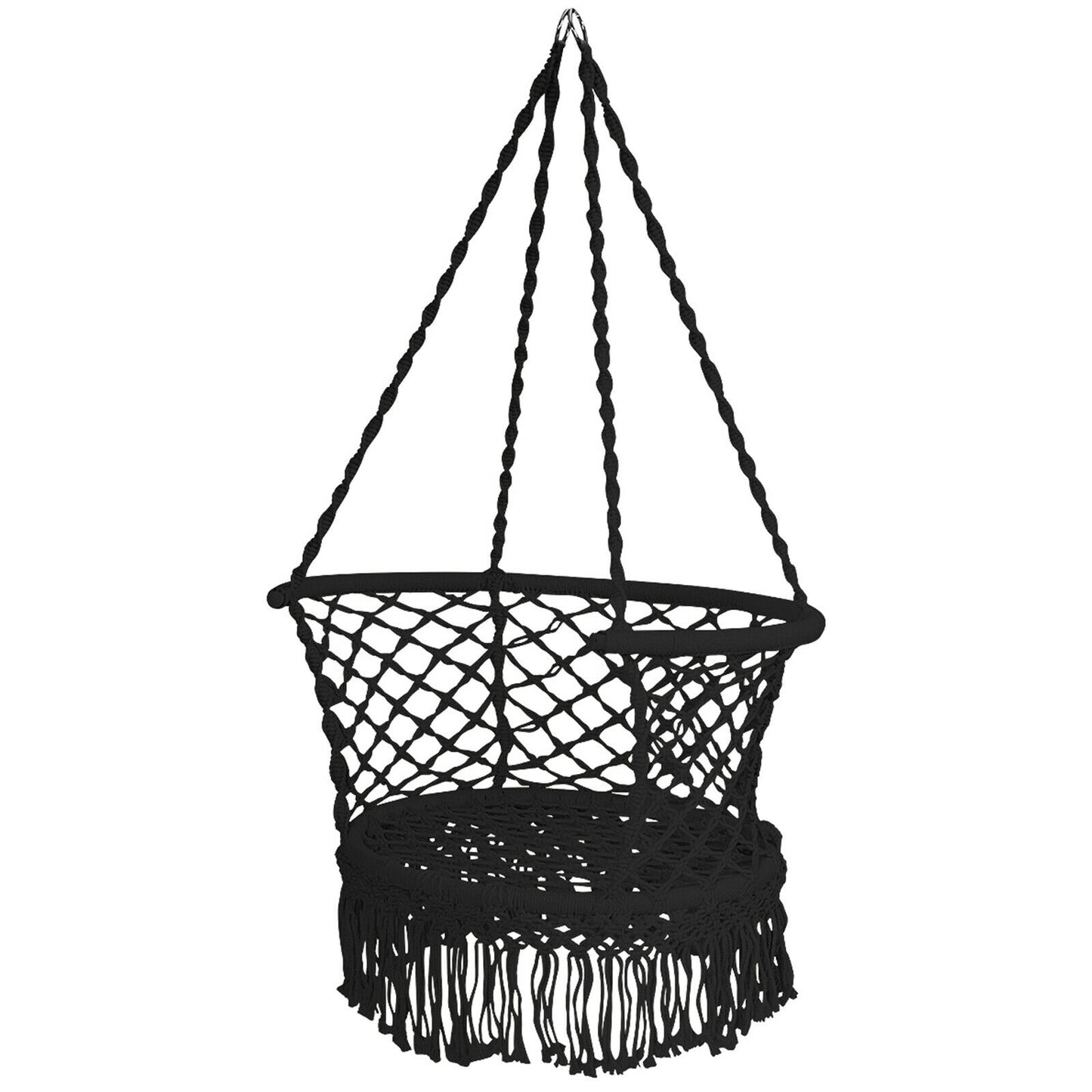 Hanging Hammock Chair Macrame Swing Hand Woven Cotton Backrest-Black