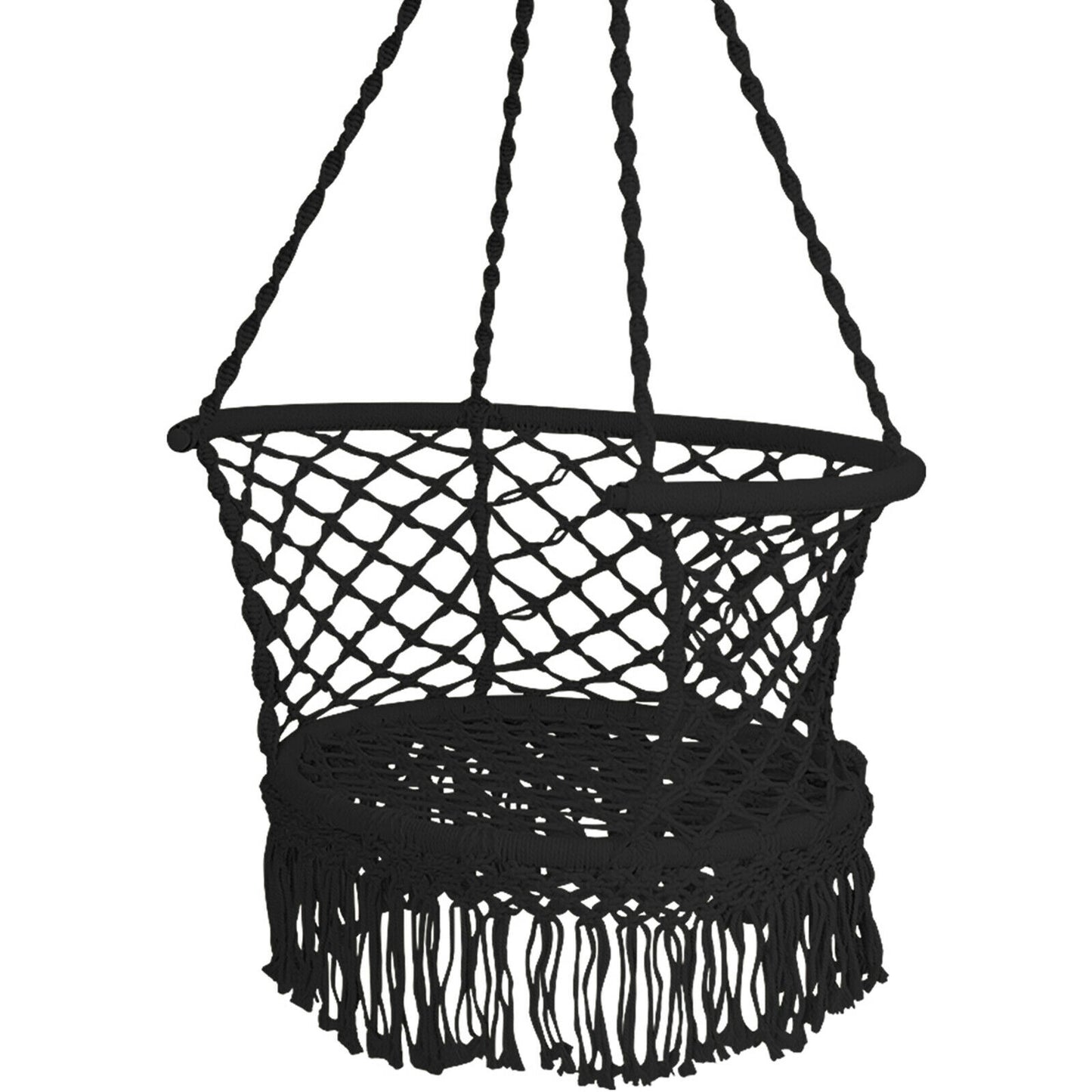 Hanging Hammock Chair Macrame Swing Hand Woven Cotton Backrest-Black