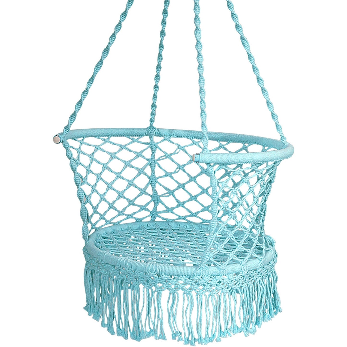Hanging Hammock Chair Macrame Swing Hand Woven Cotton Backrest-Turquoise