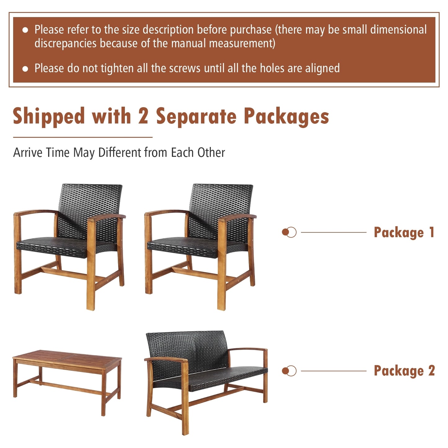 4 Pieces PE Rattan Patio Furniture Set with Acacia Wood