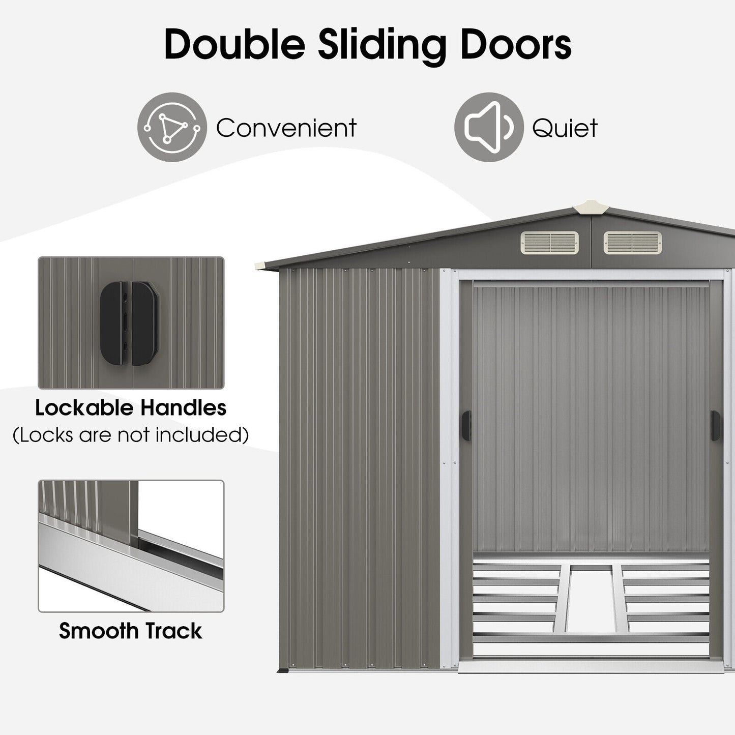 8 x 6 Feet Galvanized Steel Storage Shed for Garden Yard-Gray