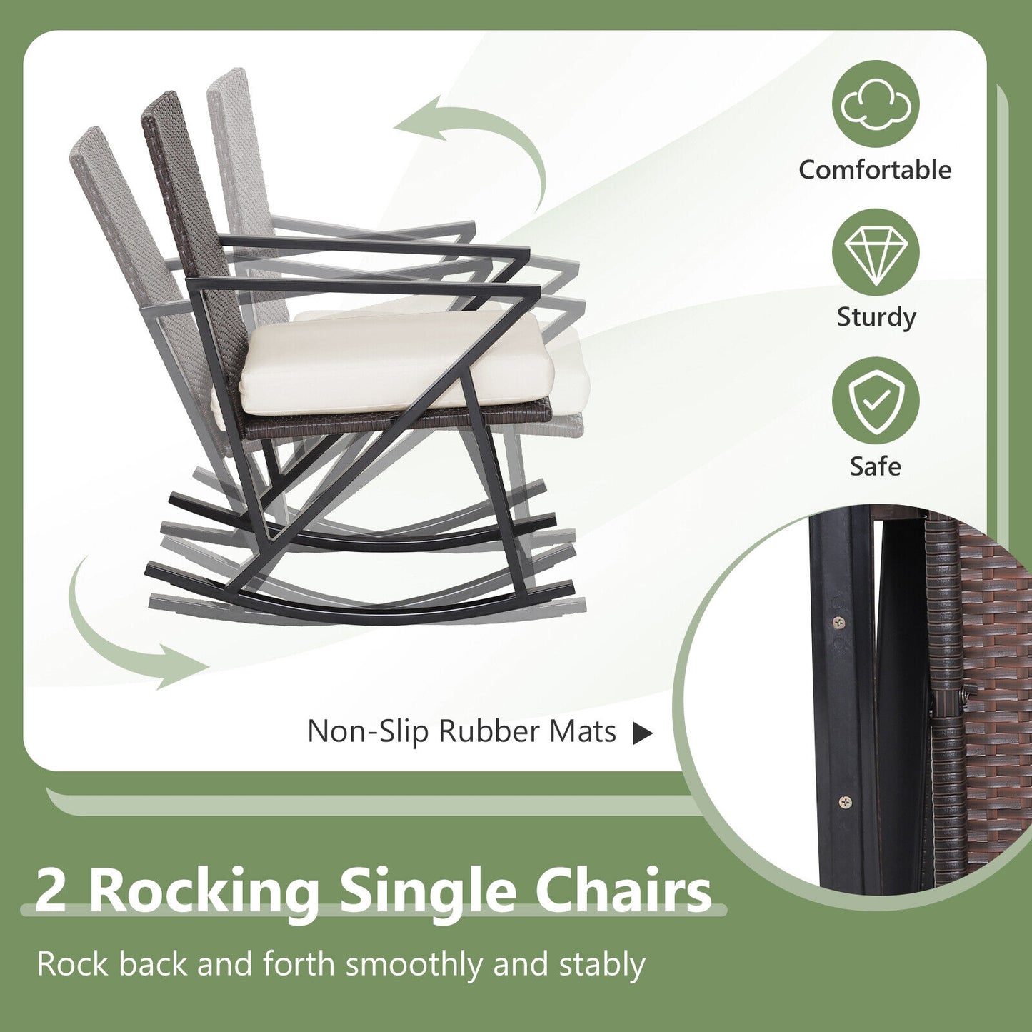 4 Pieces Rattan Patio Rocking Furniture Set with Loveseat and Coffee Table