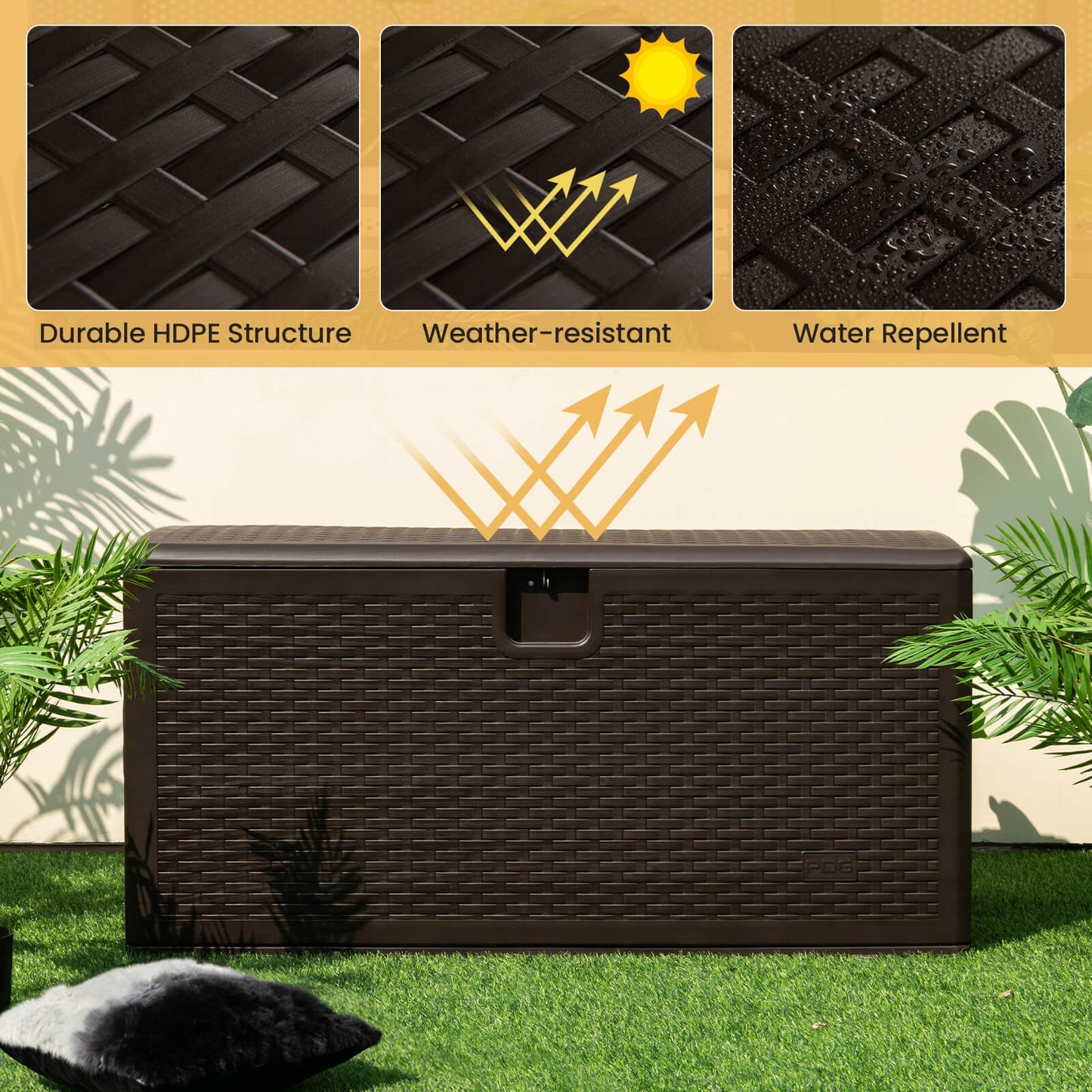 120 Gallon Outdoor Storage Box with Lockable Lid-Brown