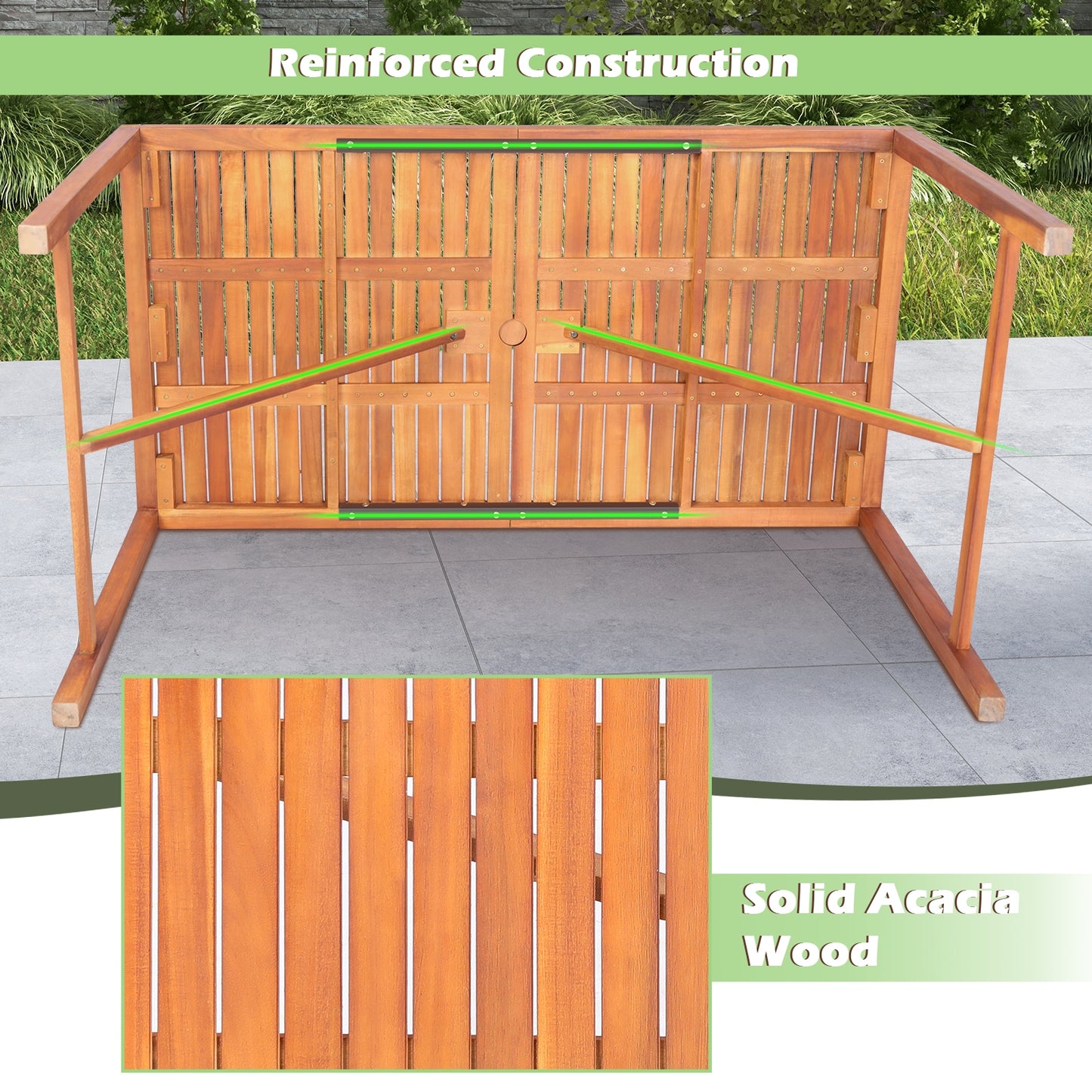 55 Inch Patio Rectangular Acacia Wood Dining Table with Umbrella Hole
