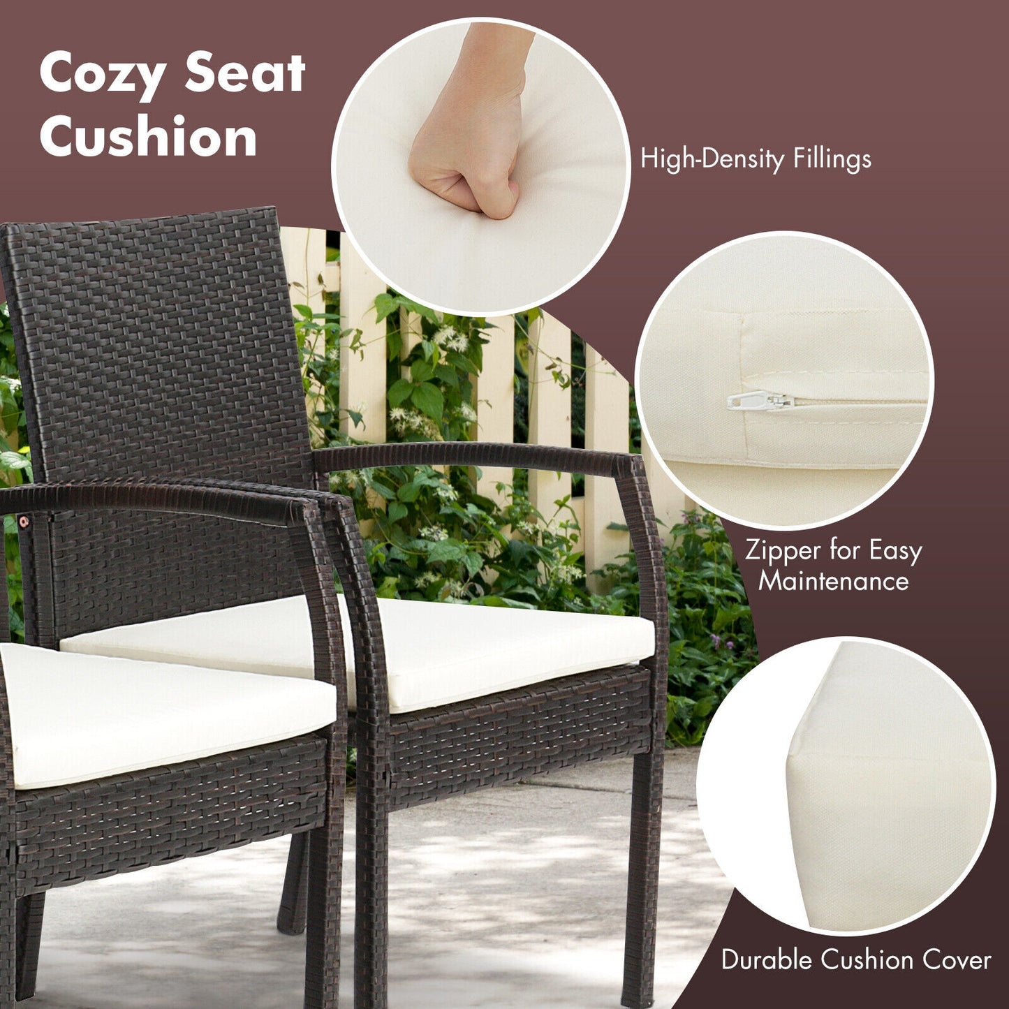5 Pieces Patio Wicker Cushioned Dining Set with Umbrella Hole