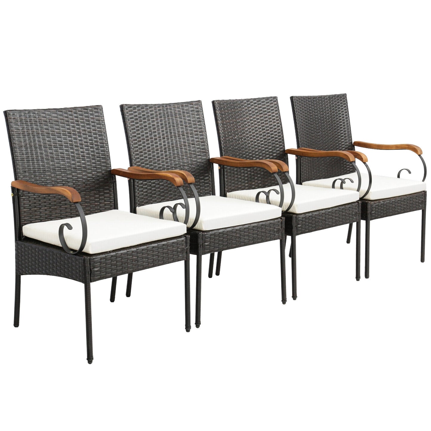 5 Pieces Patio Wicker Dining Set with Detachable Cushion and Umbrella Hole